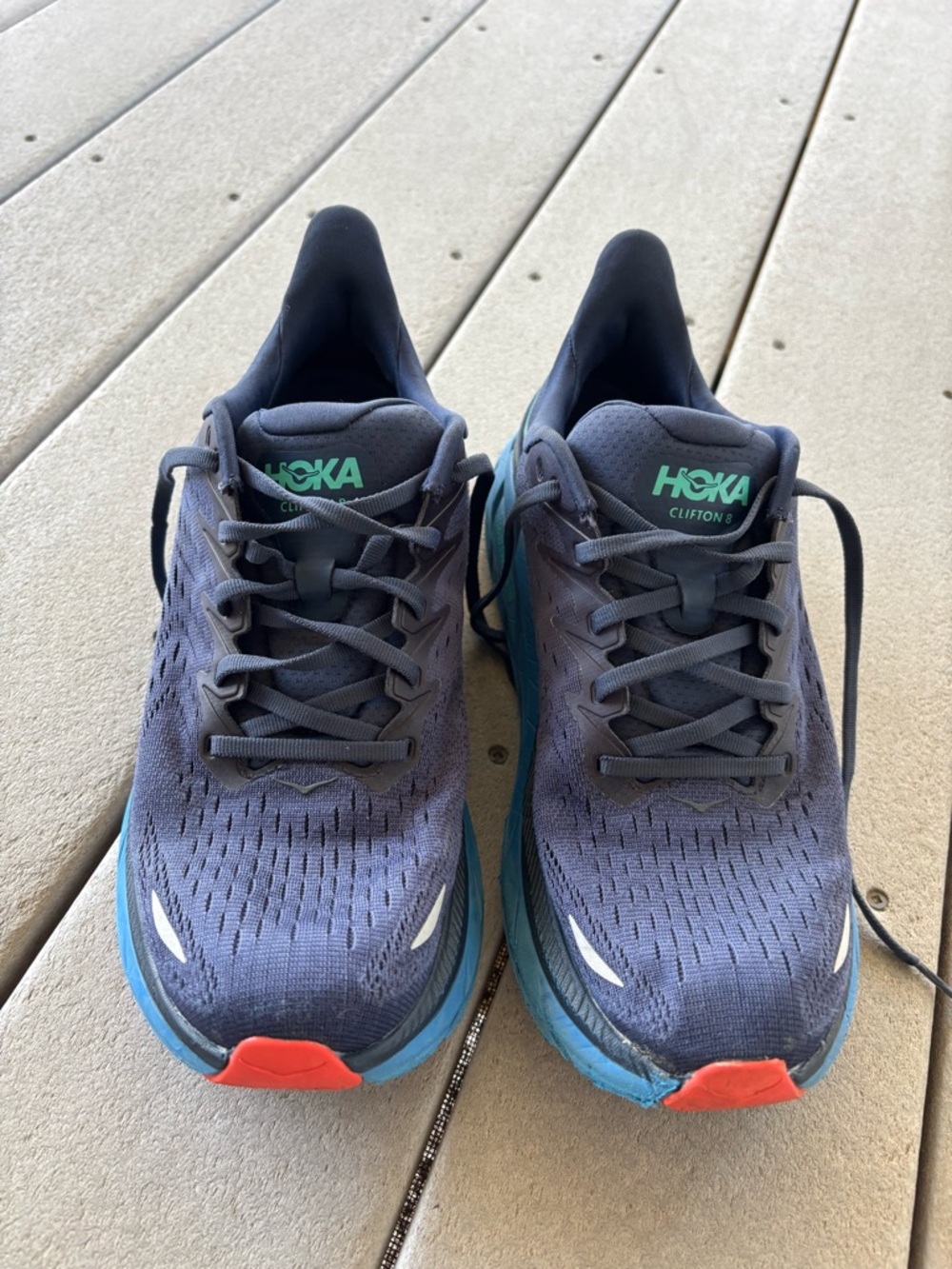 Hoka Clifton 8 Running Shoes in Navy with Teal Logo - Picture 2 of 10